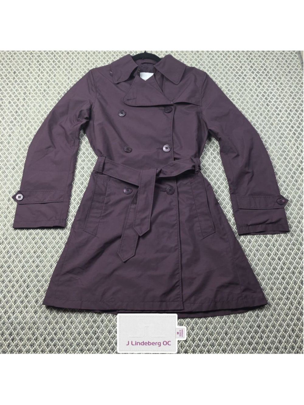 J Lindeberg OC Womens M Purple Trench Coat Belted Double Breasted Rain Jacket